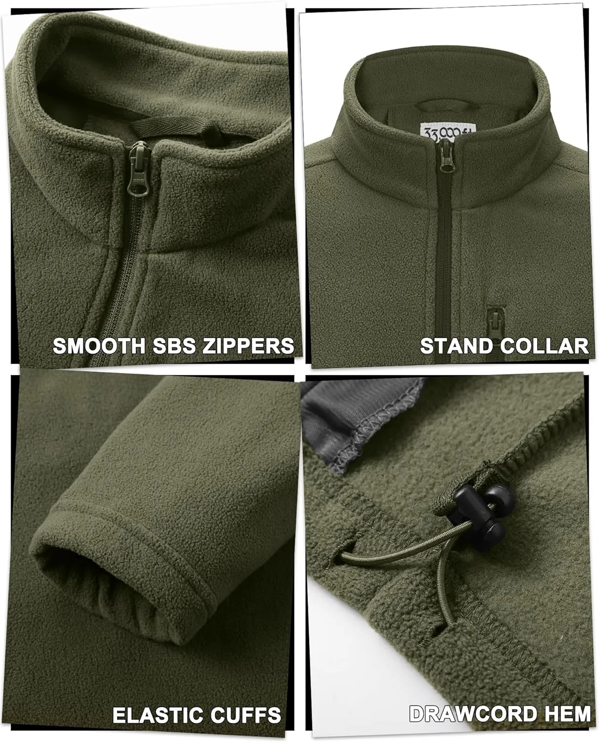 33,000ft Men's Full Zip Fleece Jacket Lightweight Warm Soft Polar Long Sleeve Jackets with Pockets for Winter Hiking Casual