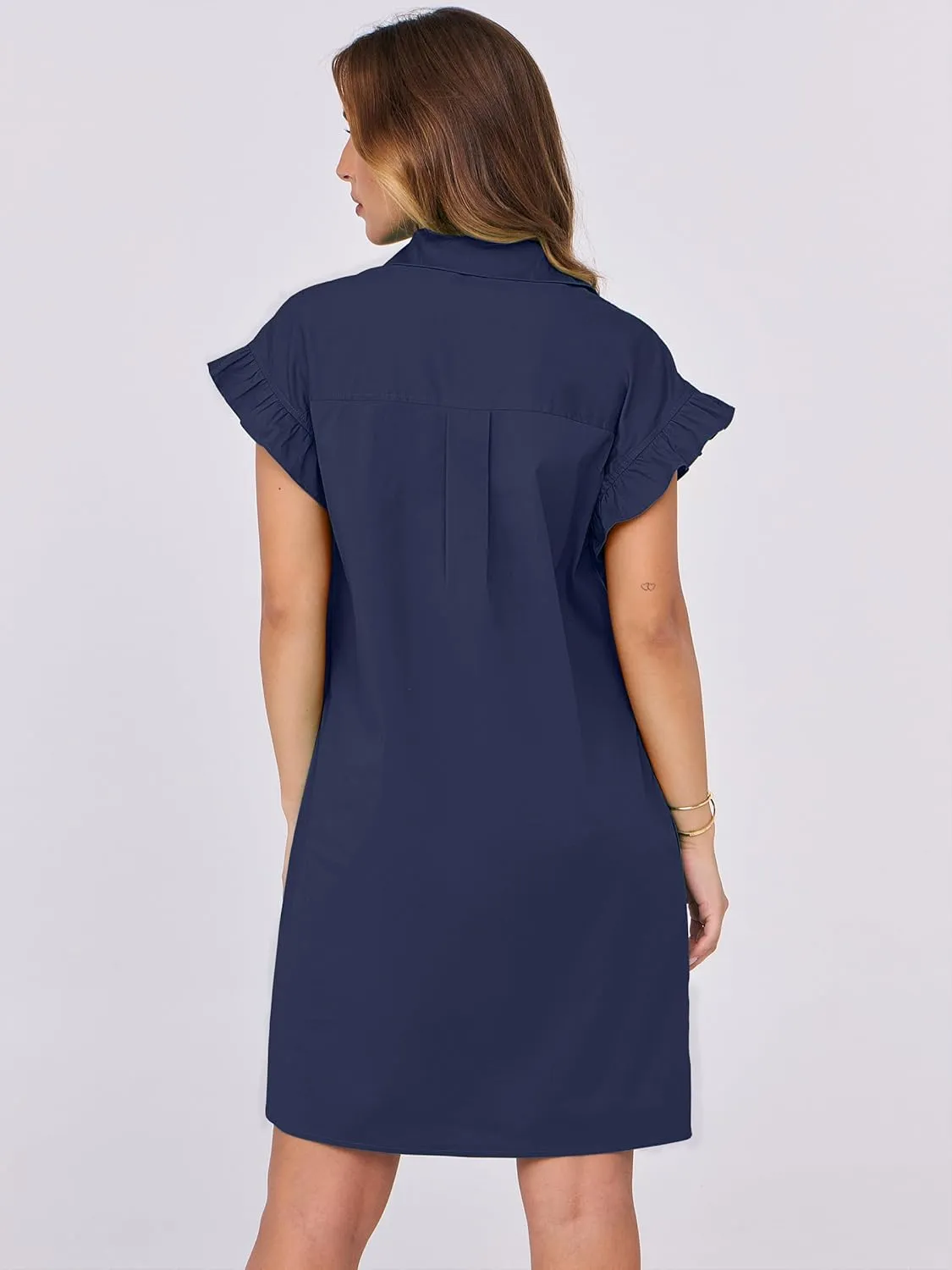 ANRABESS Womens Summer Button Down Shirt Dress Ruffle Short Sleeve Mini Dresses Loose Fit Casual Sundress with Pockets