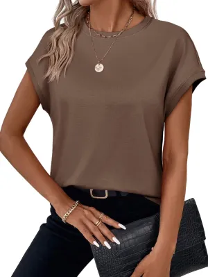 Cicy Bell Womens Summer Cap Sleeve T-Shirts Casual Loose Fit Tunic Tops Crew Neck Tee Shirts