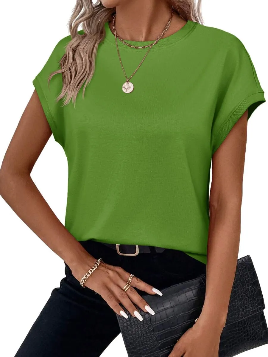 Cicy Bell Womens Summer Cap Sleeve T-Shirts Casual Loose Fit Tunic Tops Crew Neck Tee Shirts
