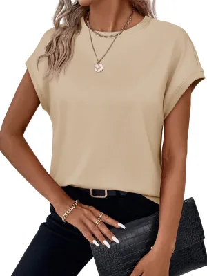 Cicy Bell Womens Summer Cap Sleeve T-Shirts Casual Loose Fit Tunic Tops Crew Neck Tee Shirts