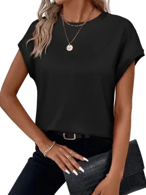 Cicy Bell Womens Summer Cap Sleeve T-Shirts Casual Loose Fit Tunic Tops Crew Neck Tee Shirts