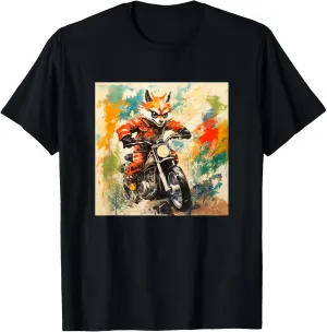 Colorful Artistic Sketch Oil Painting Of A Fox & Motorcycle T-Shirt
