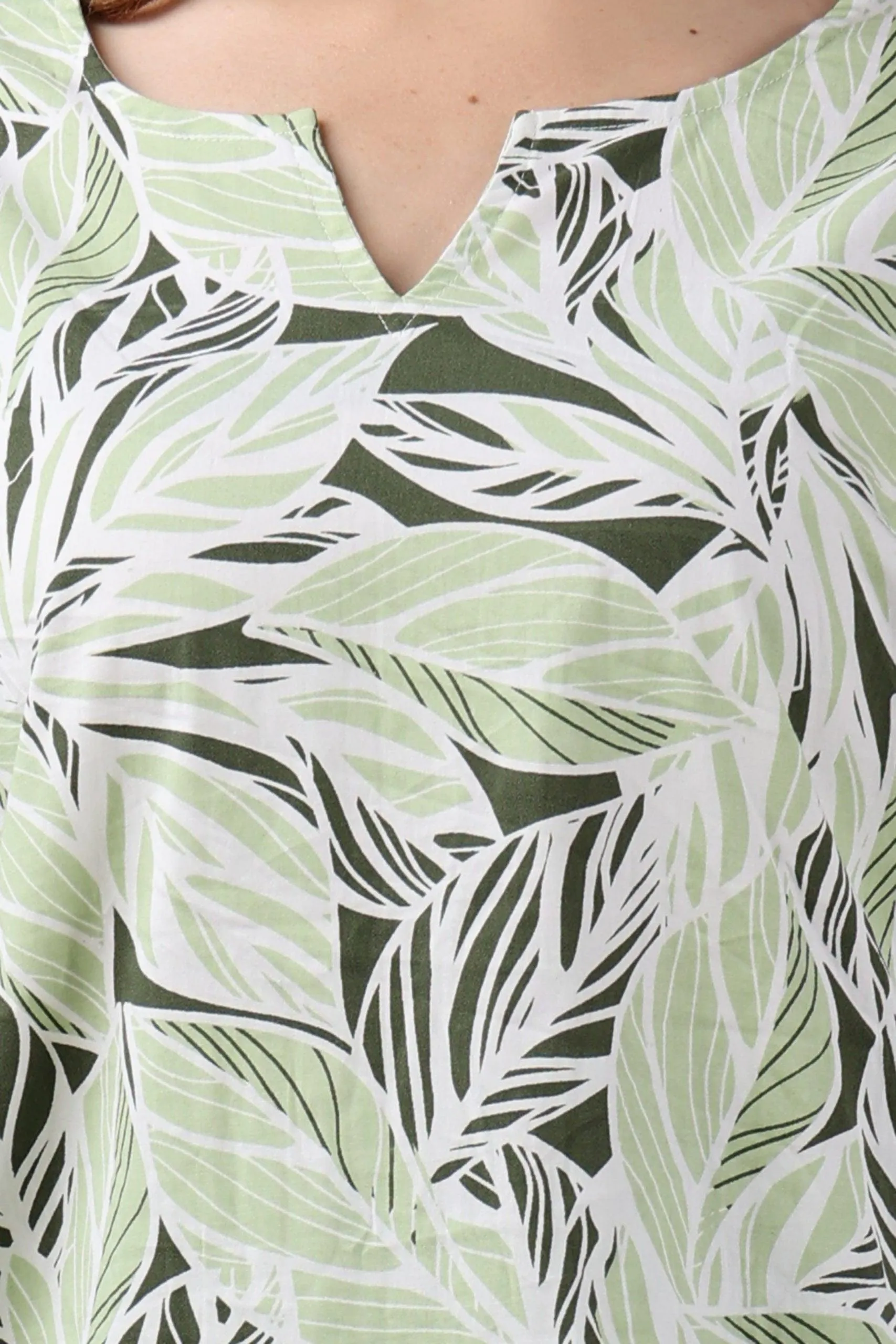 Green & Black Leaves Printed Night Suit Set