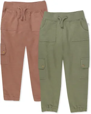 HonestBaby Kid's 2-Pack Easy Fit Cargo Sweat Pant 100% Organic Cotton Baby, Toddler, Boys, Girls, Unisex