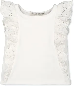 Hope & Henry Girls' Short Sleeve Flutter Sleeve Knit Top