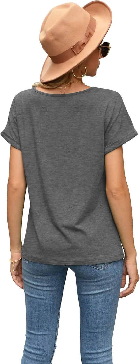 Iandroiy Women's Comfy Casual Summer Tops Short Sleeve V Neck Blouses T Shirts Twist Knot Tees