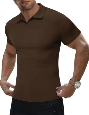 JMIERR Men's Muscle V Neck Polo Shirts Casual Short Sleeve Slim Fit Ribbed Golf T Shirt Athletic Tee