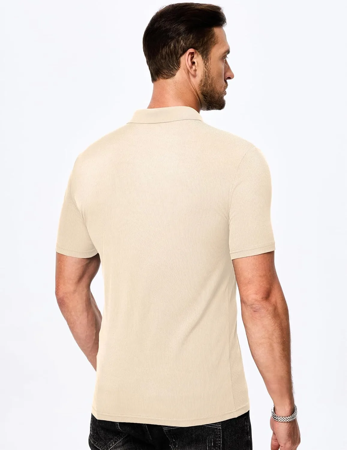 JMIERR Men's Muscle V Neck Polo Shirts Casual Short Sleeve Slim Fit Ribbed Golf T Shirt Athletic Tee
