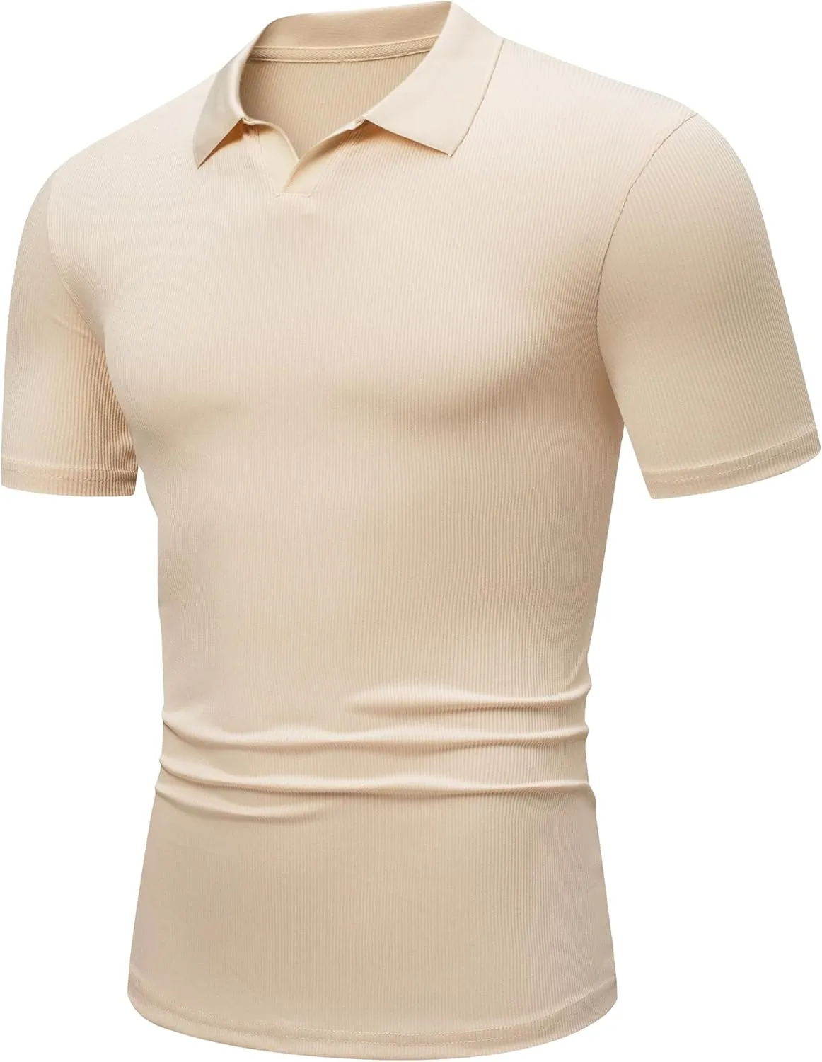 JMIERR Men's Muscle V Neck Polo Shirts Casual Short Sleeve Slim Fit Ribbed Golf T Shirt Athletic Tee