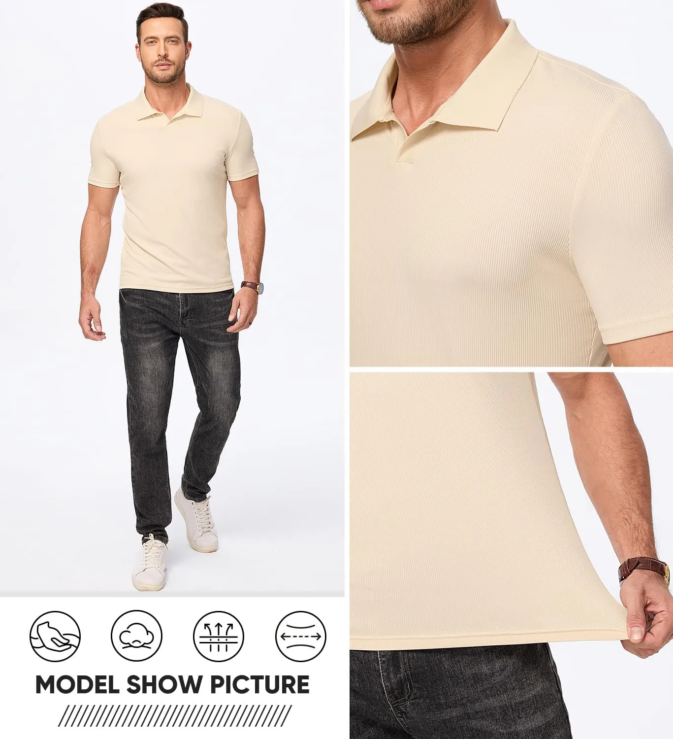 JMIERR Men's Muscle V Neck Polo Shirts Casual Short Sleeve Slim Fit Ribbed Golf T Shirt Athletic Tee