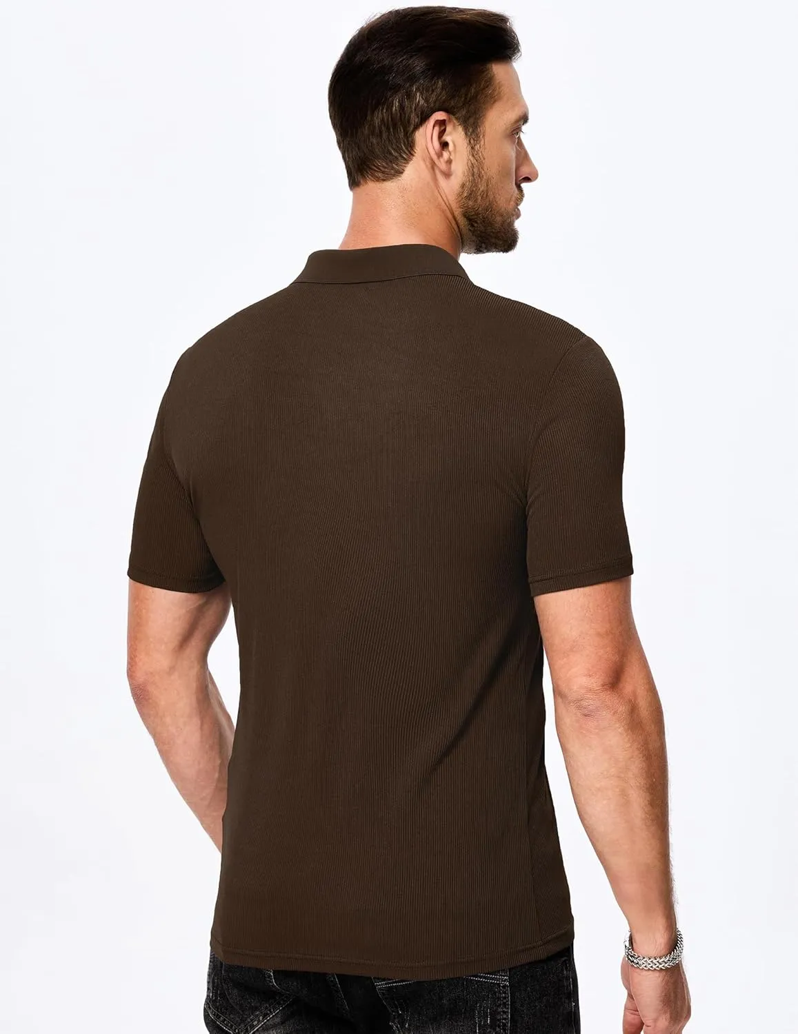 JMIERR Men's Muscle V Neck Polo Shirts Casual Short Sleeve Slim Fit Ribbed Golf T Shirt Athletic Tee