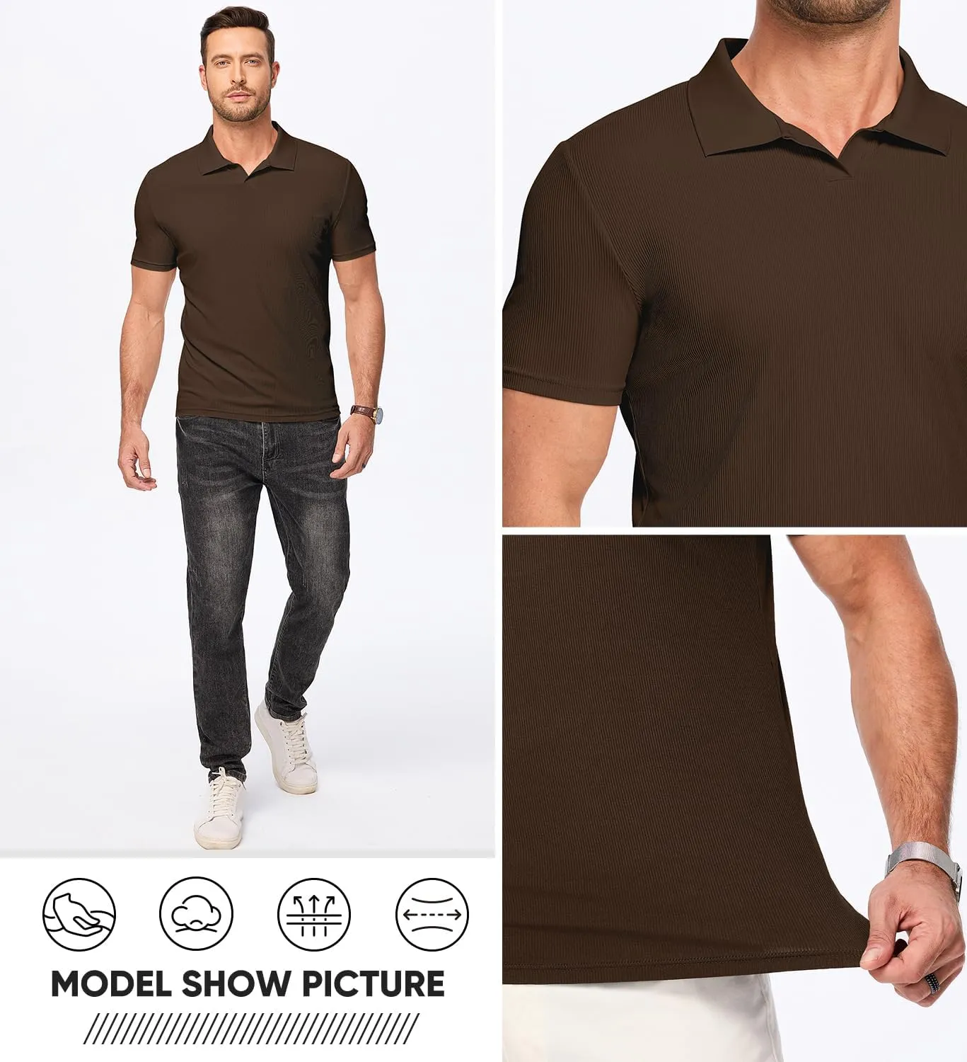 JMIERR Men's Muscle V Neck Polo Shirts Casual Short Sleeve Slim Fit Ribbed Golf T Shirt Athletic Tee