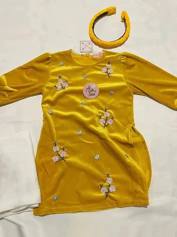 Kids Ao Dai Girl Yellow Velvet Ao Dai Set