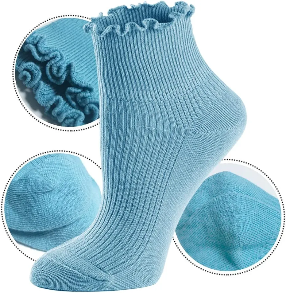 Mcool Mary Womens Socks, Ruffle Turn-Cuff Casual Ankle Breathable Cool Knit Cotton Lettuce Crew Frilly Sock 6 Pack