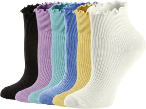 Mcool Mary Womens Socks, Ruffle Turn-Cuff Casual Ankle Breathable Cool Knit Cotton Lettuce Crew Frilly Sock 6 Pack