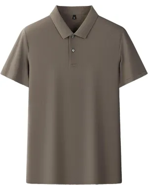 Men's Cotton Solid Comfort Polo T-Shirts Short Sleeve Classic Workout Tees Button Lapel Outdoor Summer Tops