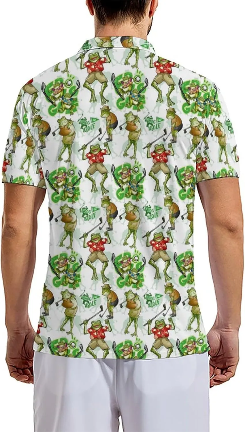 Mens Golf Polo Shirts - Hawaiian Print Golf Shirt for Men Quick-Dry Moisture Wicking Casual Breathable Polo Shirt