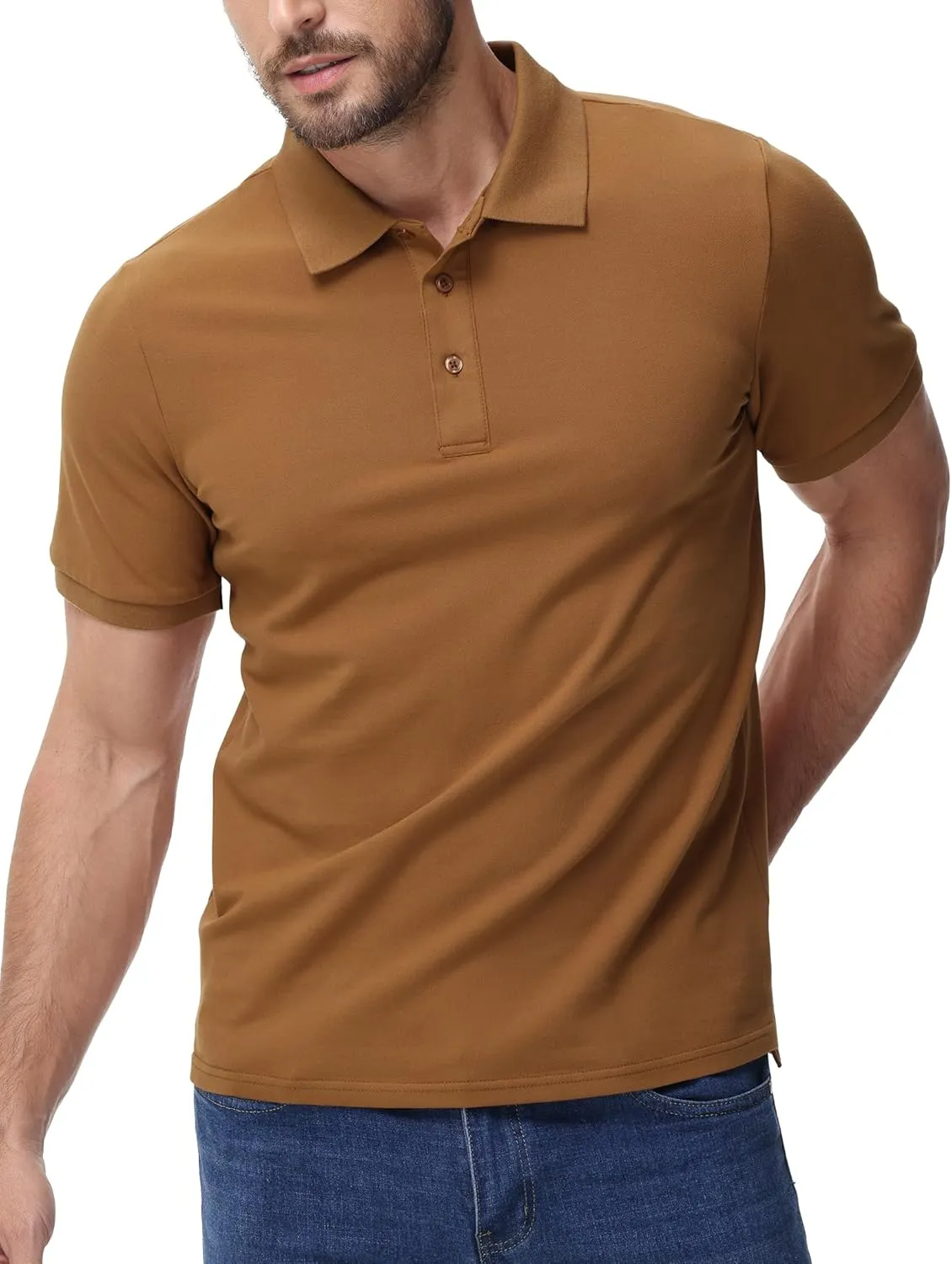 MIER Polo Shirts for Men Cotton Short Sleeve Golf Tennis Collared Shirt for Casual Work Travel, 3 Buttons, Ultra Soft