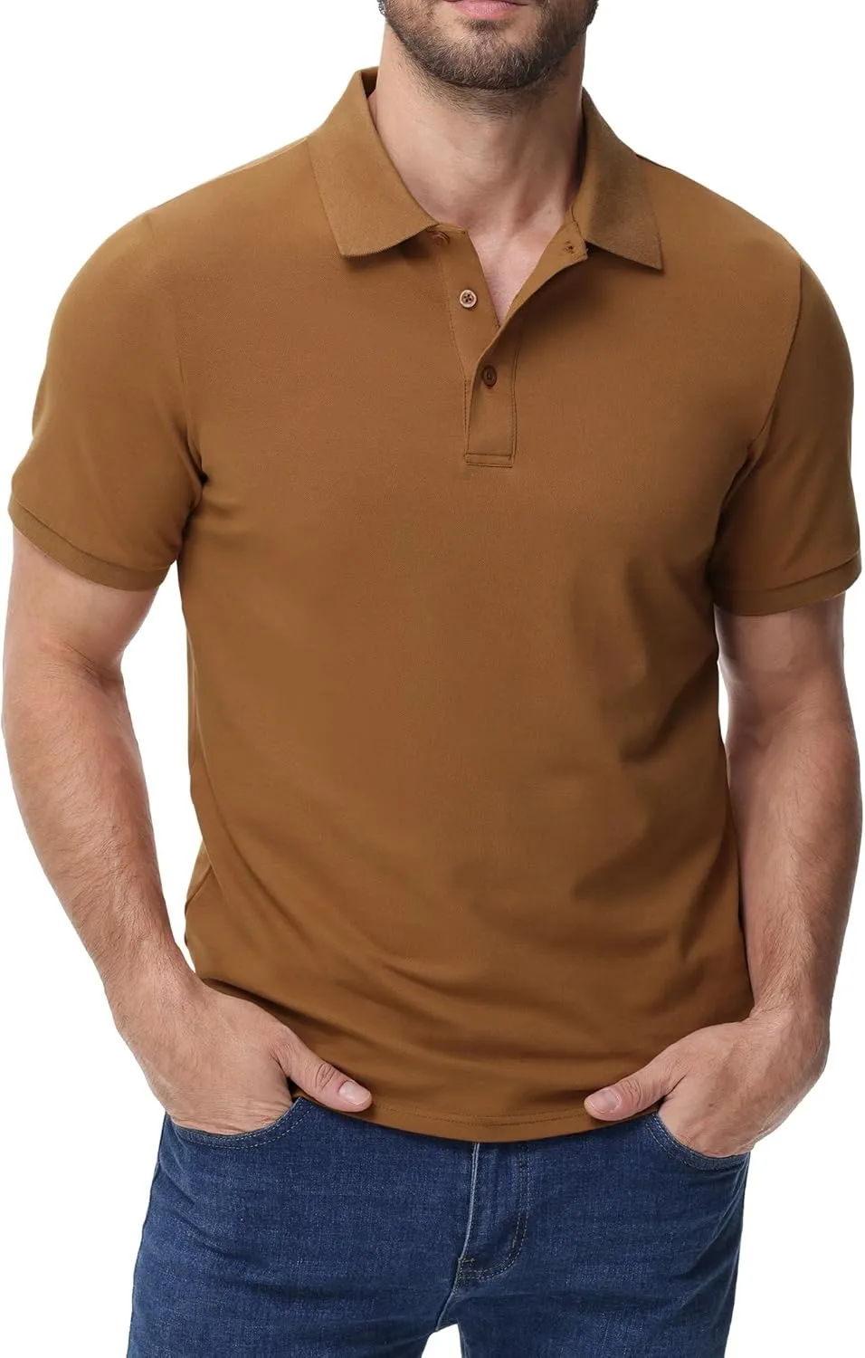 MIER Polo Shirts for Men Cotton Short Sleeve Golf Tennis Collared Shirt for Casual Work Travel, 3 Buttons, Ultra Soft