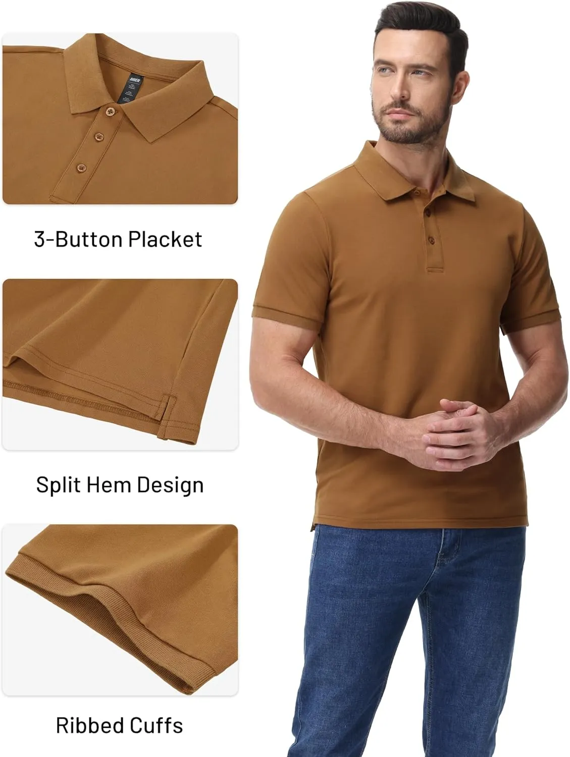 MIER Polo Shirts for Men Cotton Short Sleeve Golf Tennis Collared Shirt for Casual Work Travel, 3 Buttons, Ultra Soft