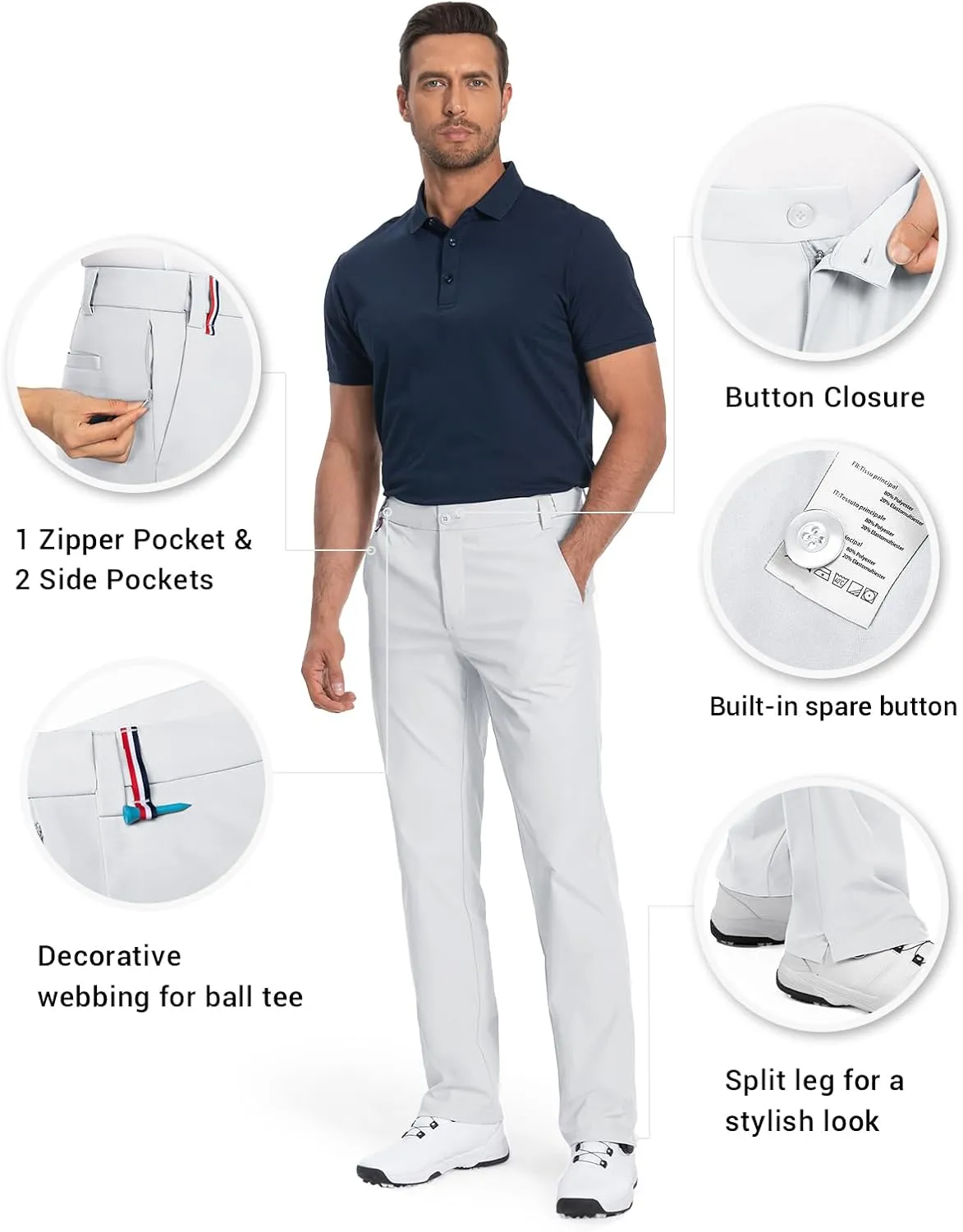 Moosehill Men's-Golf-Pants-Classic-Fit Stretch Quick Dry Lightweight Dress Work Casual Outdoor Comfy Trousers with Pockets