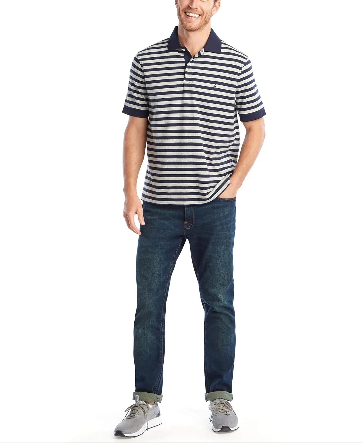 Nautica Men's Classic Fit 100% Cotton Soft Short Sleeve Stripe Polo Shirt