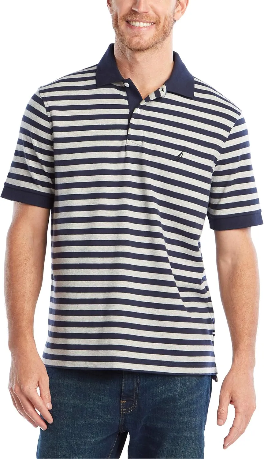 Nautica Men's Classic Fit 100% Cotton Soft Short Sleeve Stripe Polo Shirt