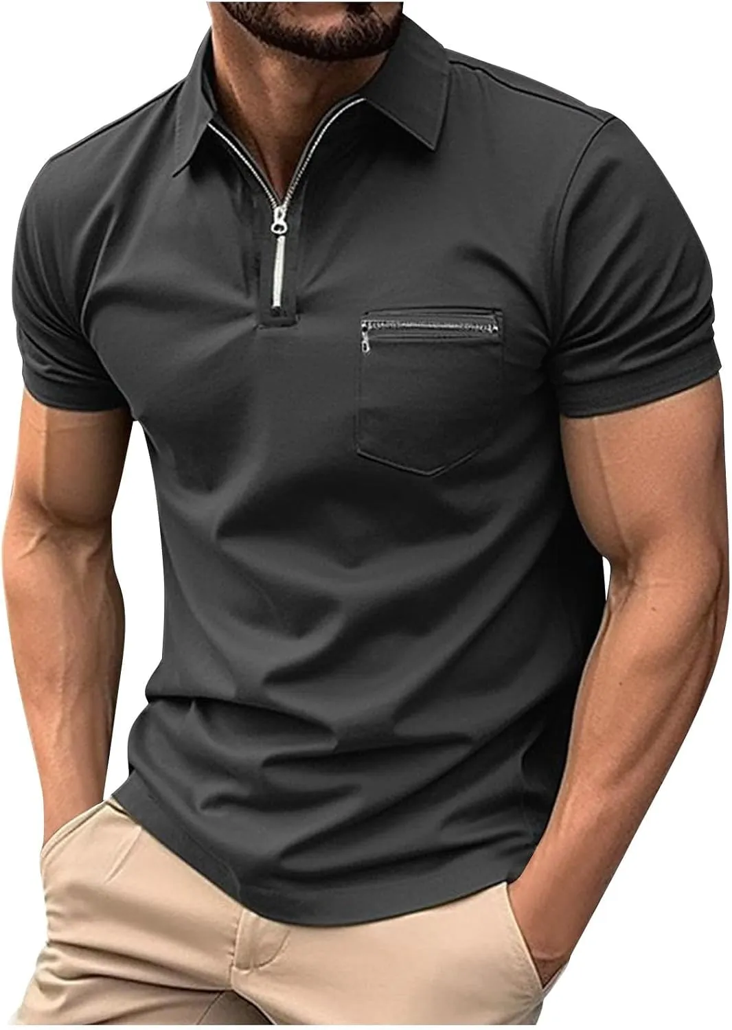Polo Shirts Man Casual Oversized Short Sleeve Button Lapel Golf Tee Shirt Fashion Solid Color Stripe Cozy Fit Tops