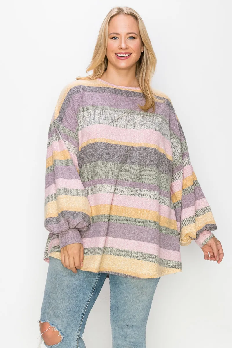 Posh Curvy Bubble Sleeve Striped Top