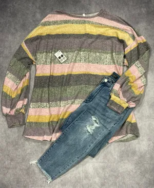 Posh Curvy Bubble Sleeve Striped Top