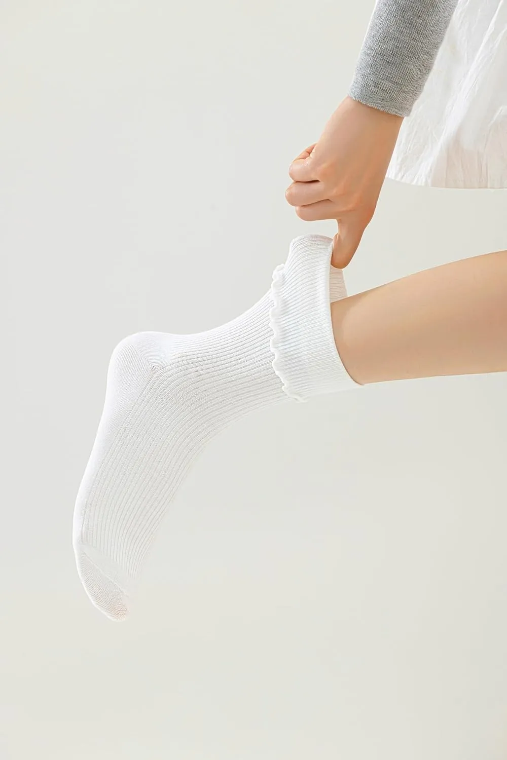 Ruffle Turn-Cuff Socks Women, Casual Cute Girl Ruffle Crew Socks Breathable Cool Frilly Socks