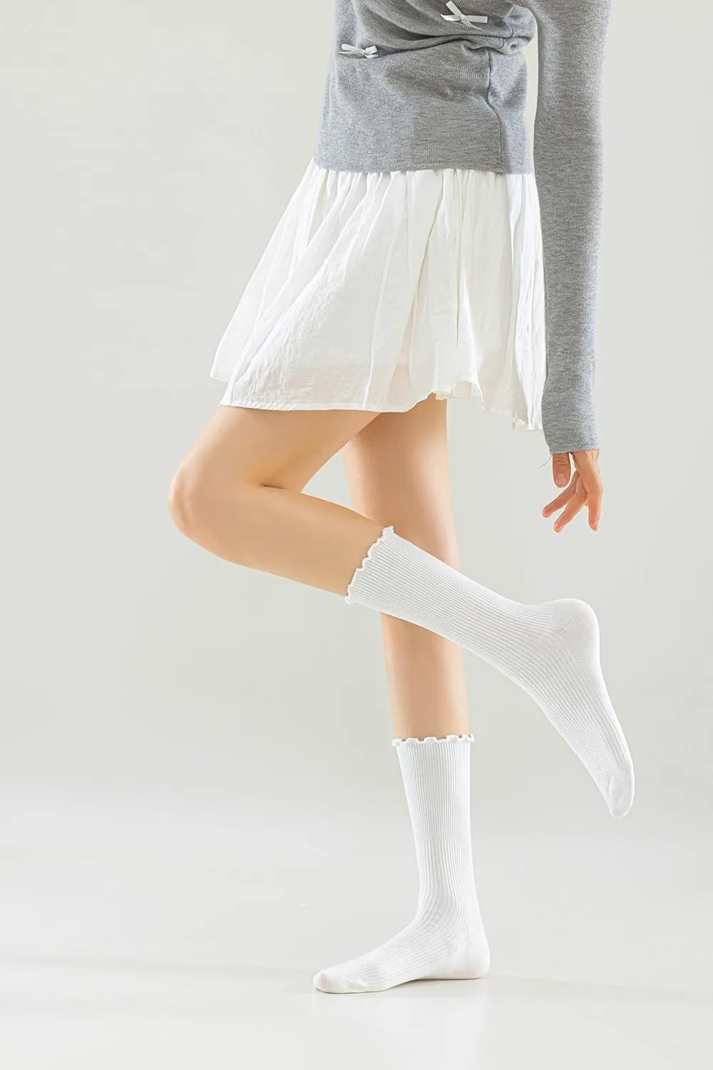 Ruffle Turn-Cuff Socks Women, Casual Cute Girl Ruffle Crew Socks Breathable Cool Frilly Socks