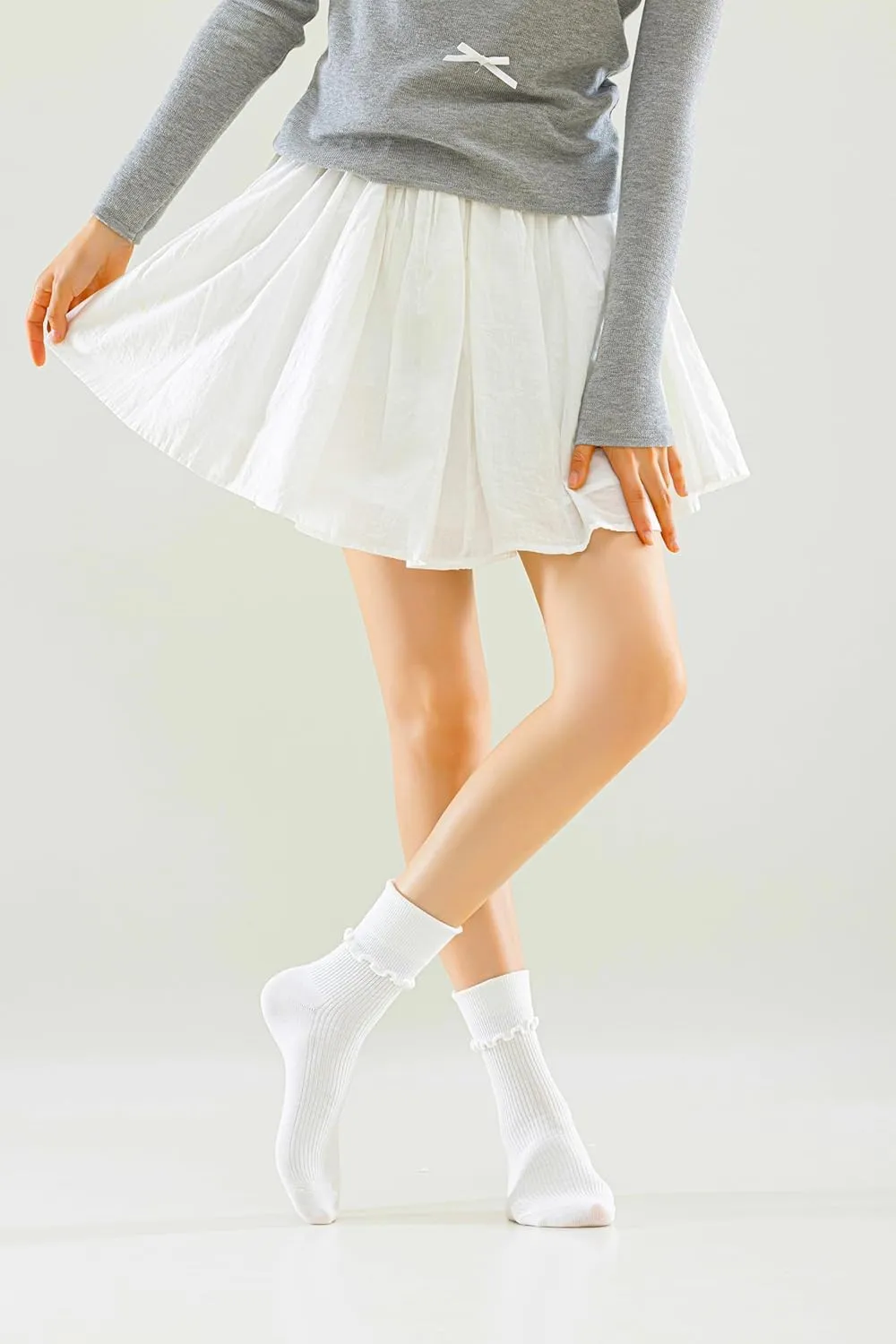 Ruffle Turn-Cuff Socks Women, Casual Cute Girl Ruffle Crew Socks Breathable Cool Frilly Socks