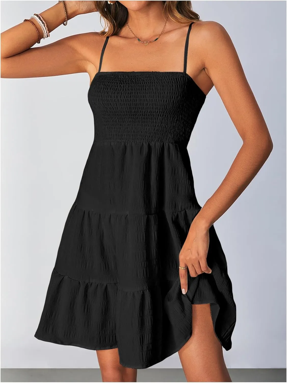 SOLY HUX Women's Sundress Smock Cami Mini Dress Sleeveless Swing A Line Short Dresses Casual Cute Summer Dresses