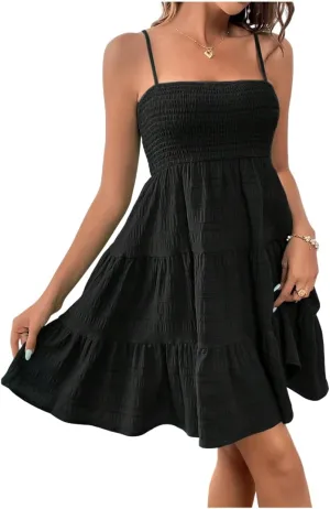SOLY HUX Women's Sundress Smock Cami Mini Dress Sleeveless Swing A Line Short Dresses Casual Cute Summer Dresses
