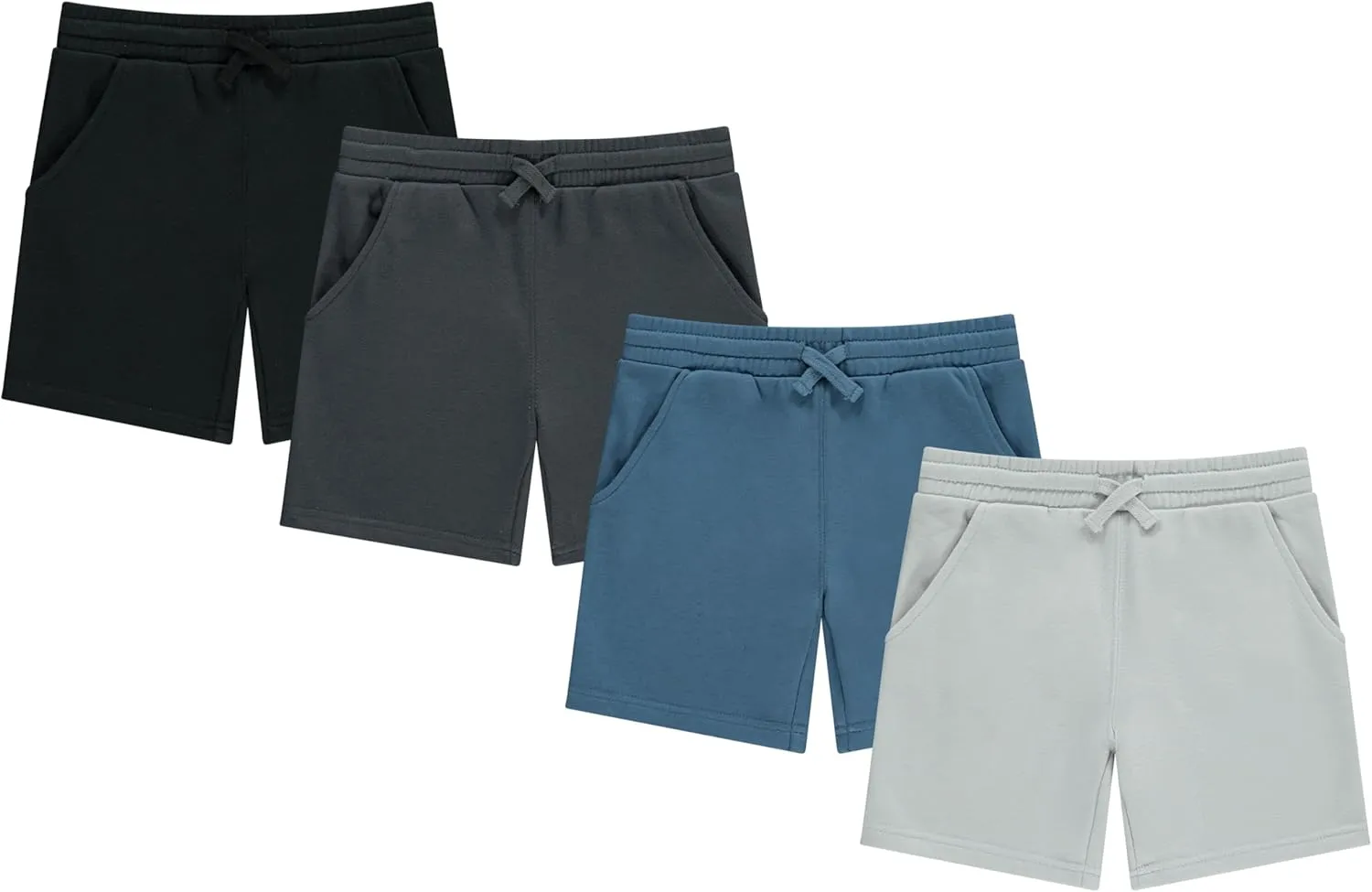 STITCH & STONE Boys 4-Pack French Terry Shorts  Soft & Breathable Cotton Lounge Shorts with Elastic Waist & Drawstring