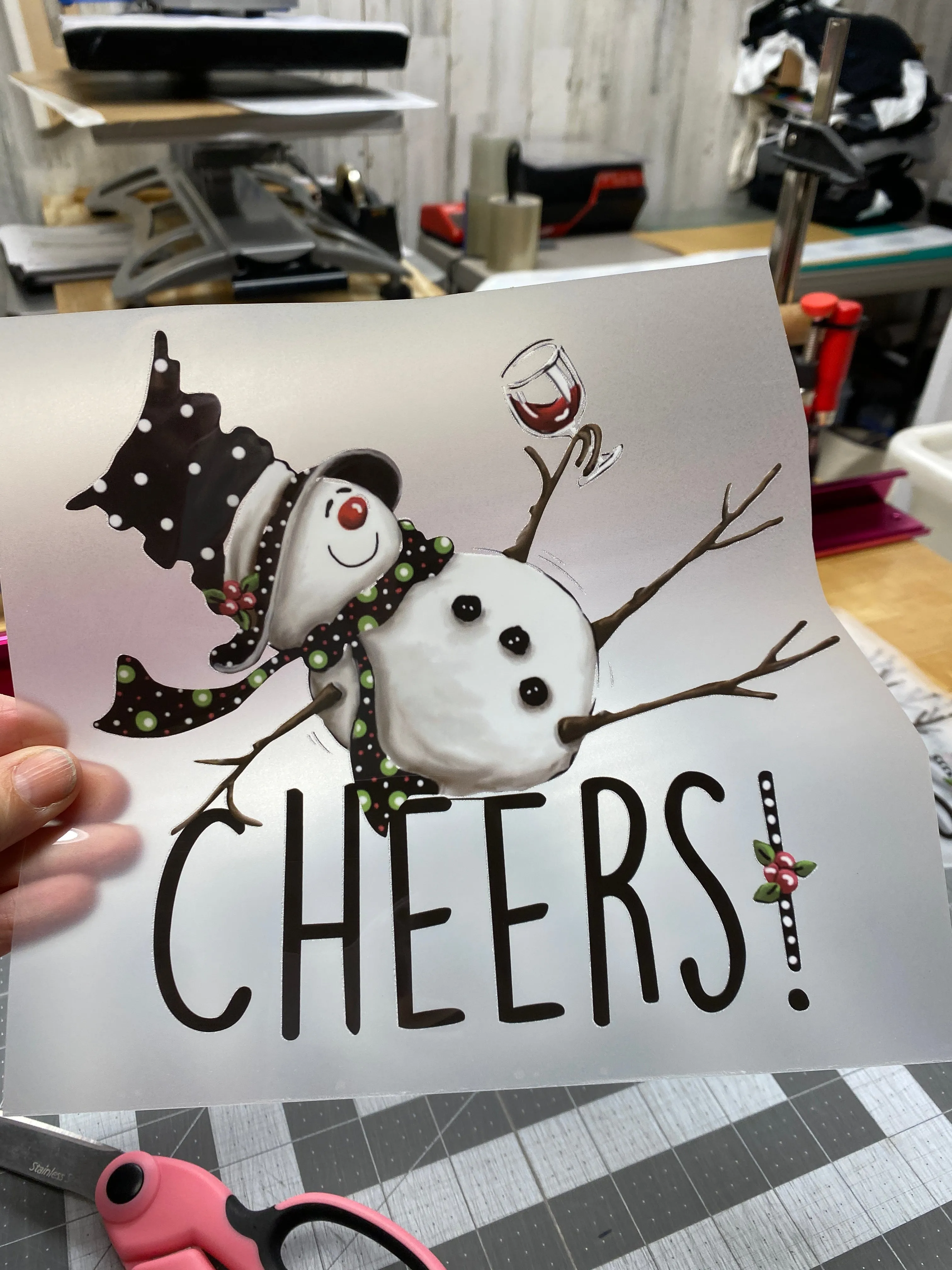 T Shirt My Vinyl Cut brand Cheers! Winter Tipsy Snowman