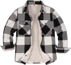 ThCreasa Boys Warm Sherpa Lined Buffalo Plaid Fleece Button Down Shirt Jacket