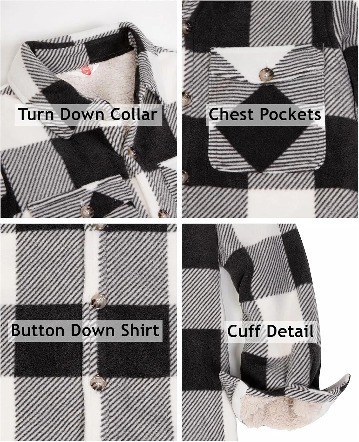 ThCreasa Boys Warm Sherpa Lined Buffalo Plaid Fleece Button Down Shirt Jacket