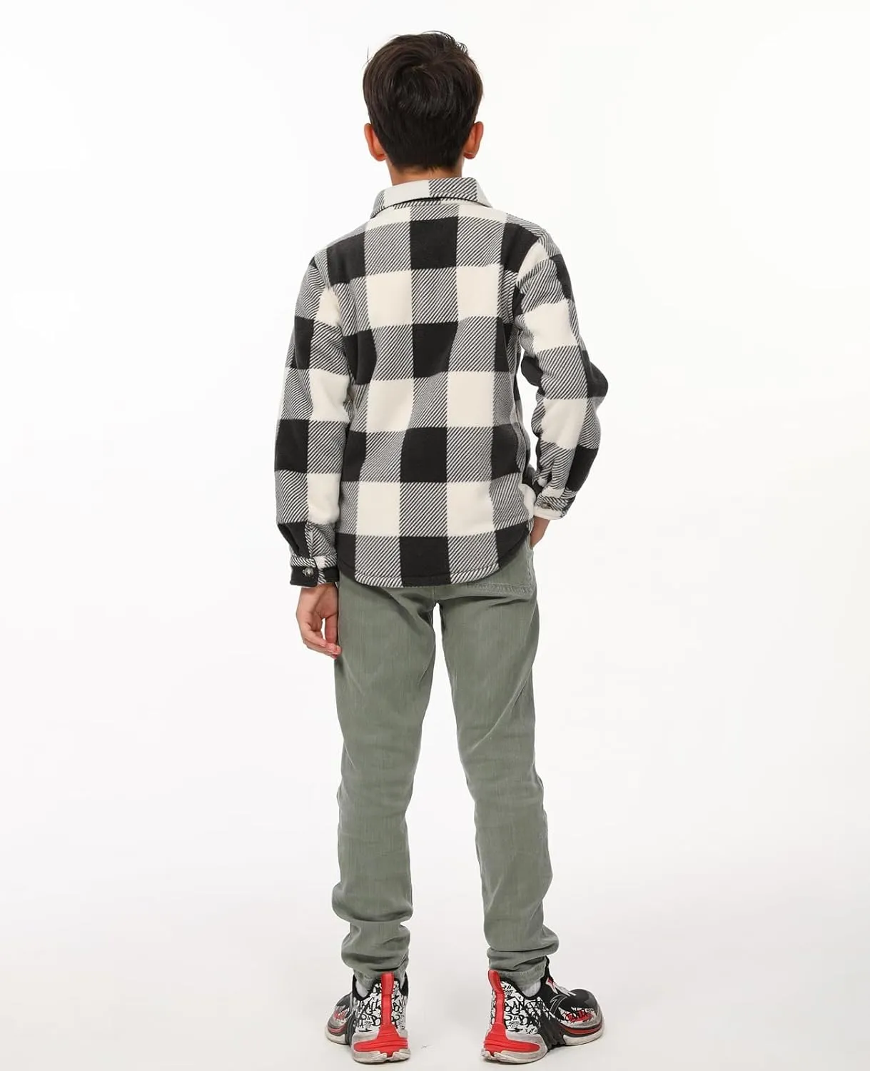 ThCreasa Boys Warm Sherpa Lined Buffalo Plaid Fleece Button Down Shirt Jacket