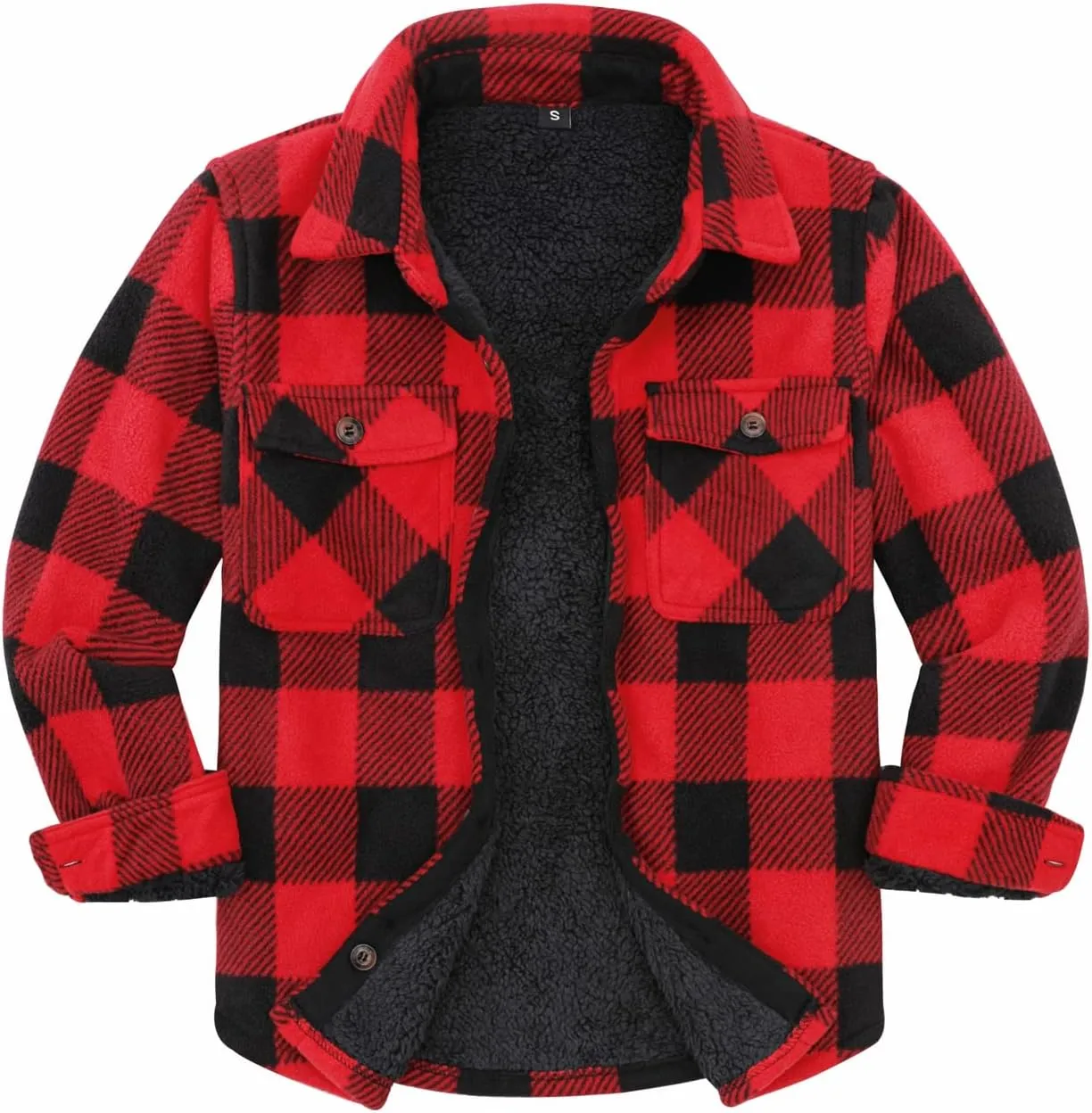 ThCreasa Boys Warm Sherpa Lined Buffalo Plaid Fleece Button Down Shirt Jacket