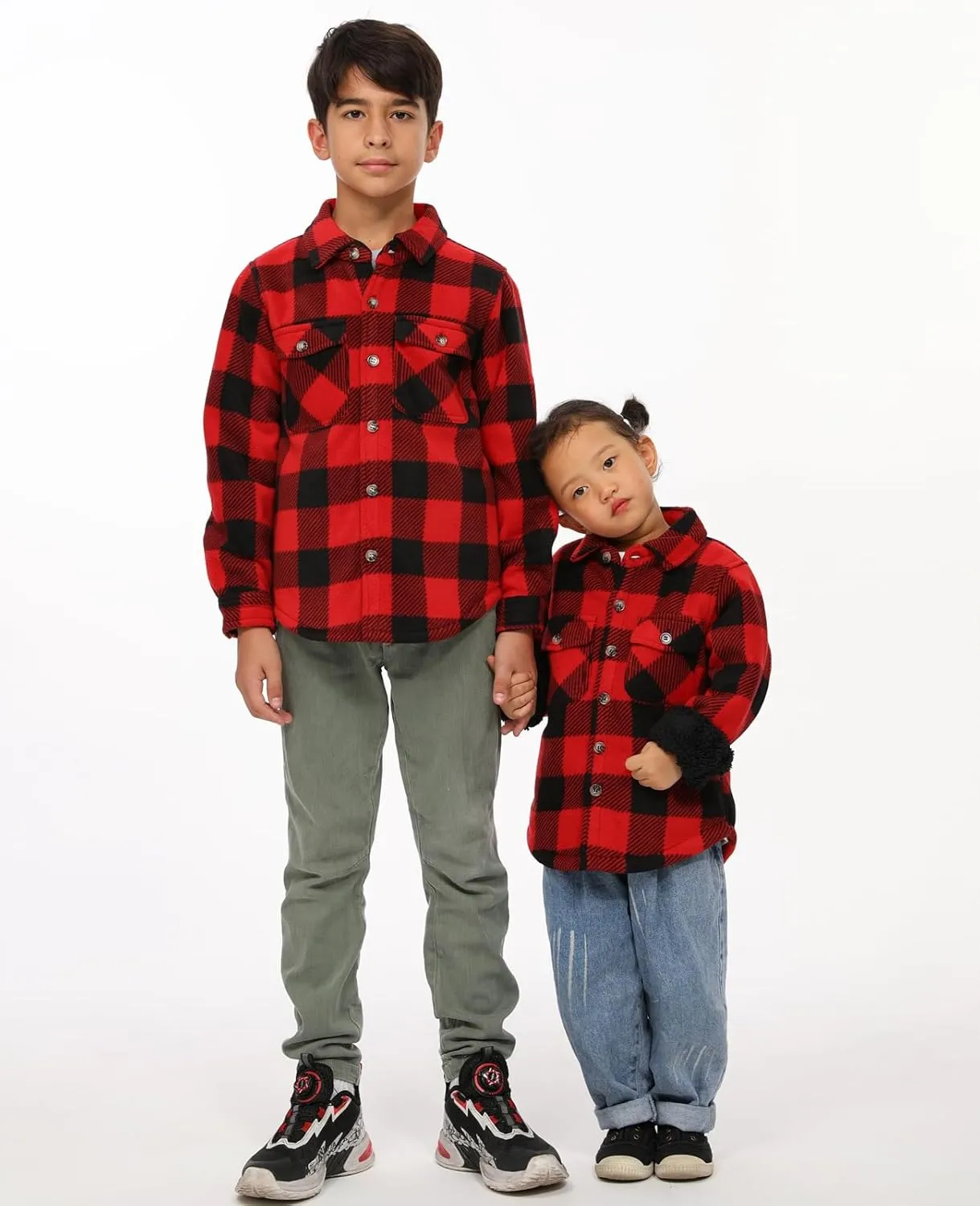 ThCreasa Boys Warm Sherpa Lined Buffalo Plaid Fleece Button Down Shirt Jacket