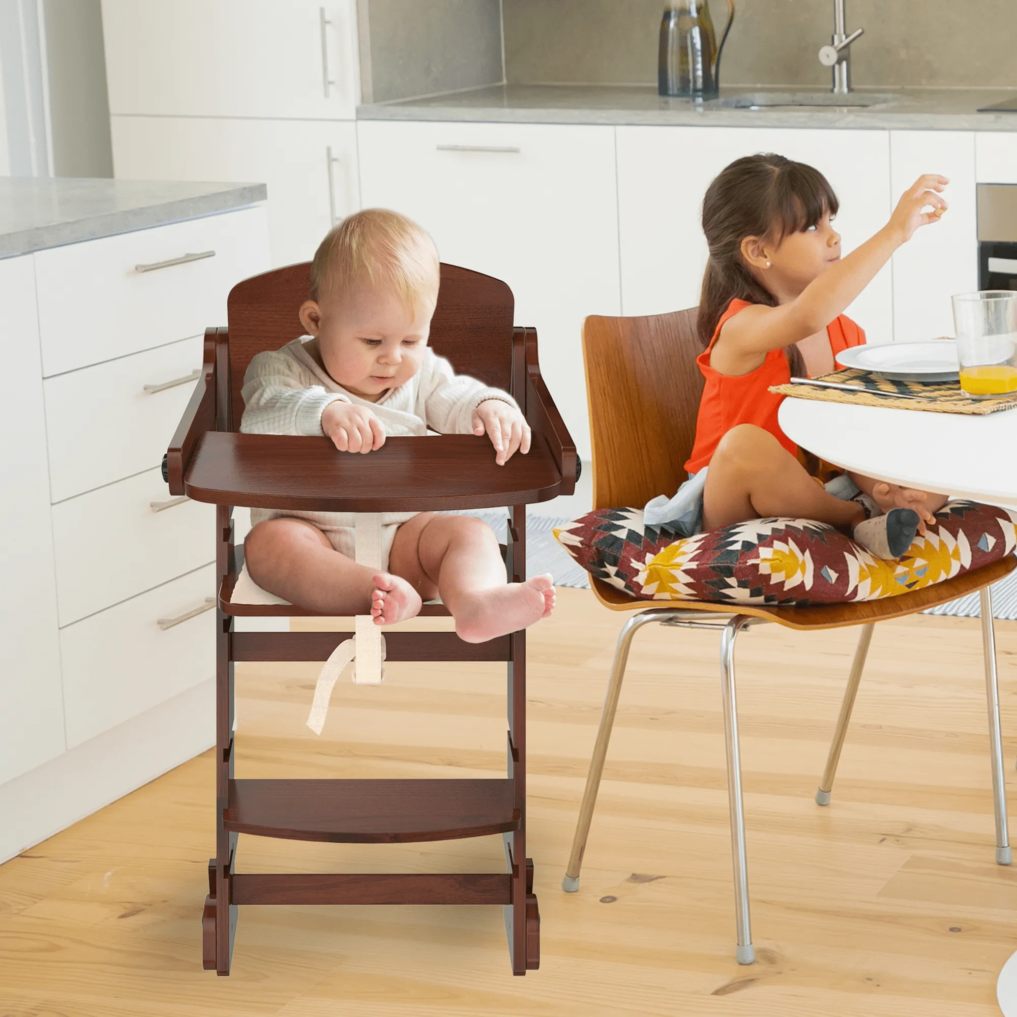 Tripp Trapp High Chair - Cherry Wooden Convertible Chair for Eating