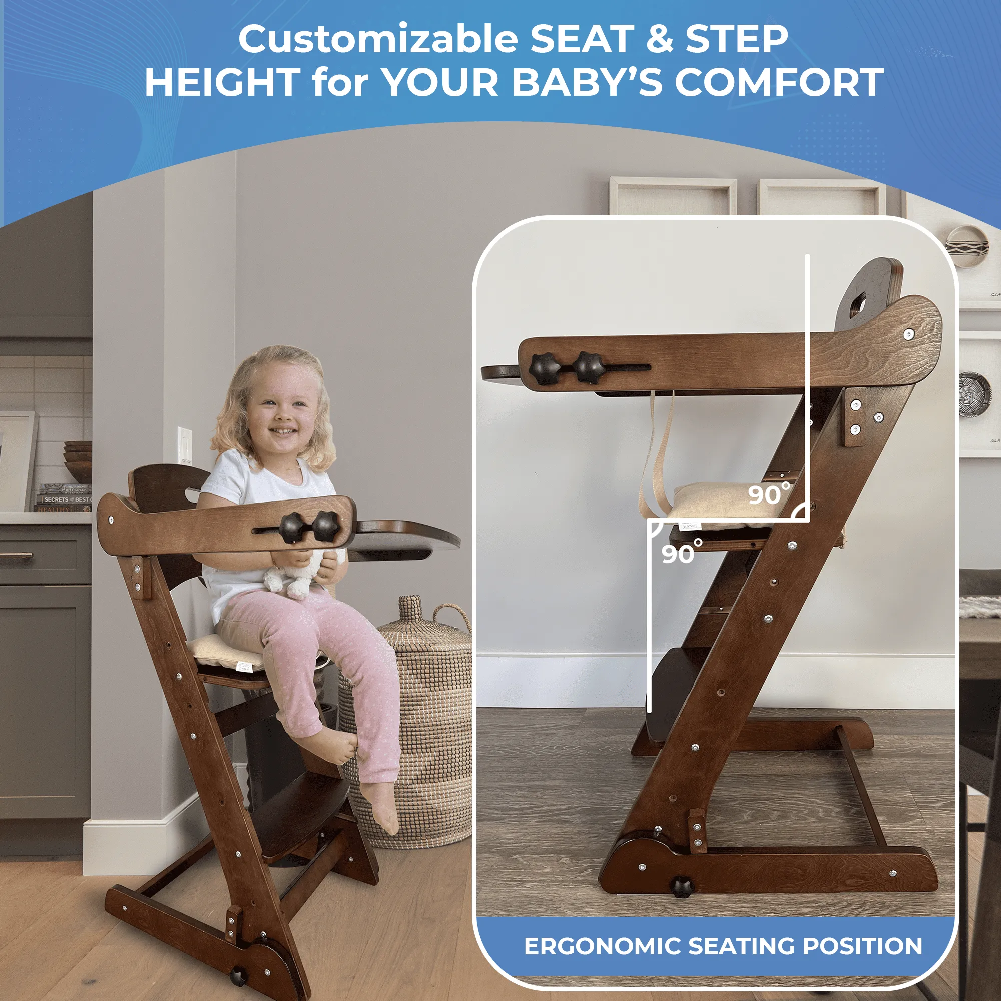 Tripp Trapp High Chair - Cherry Wooden Convertible Chair for Eating