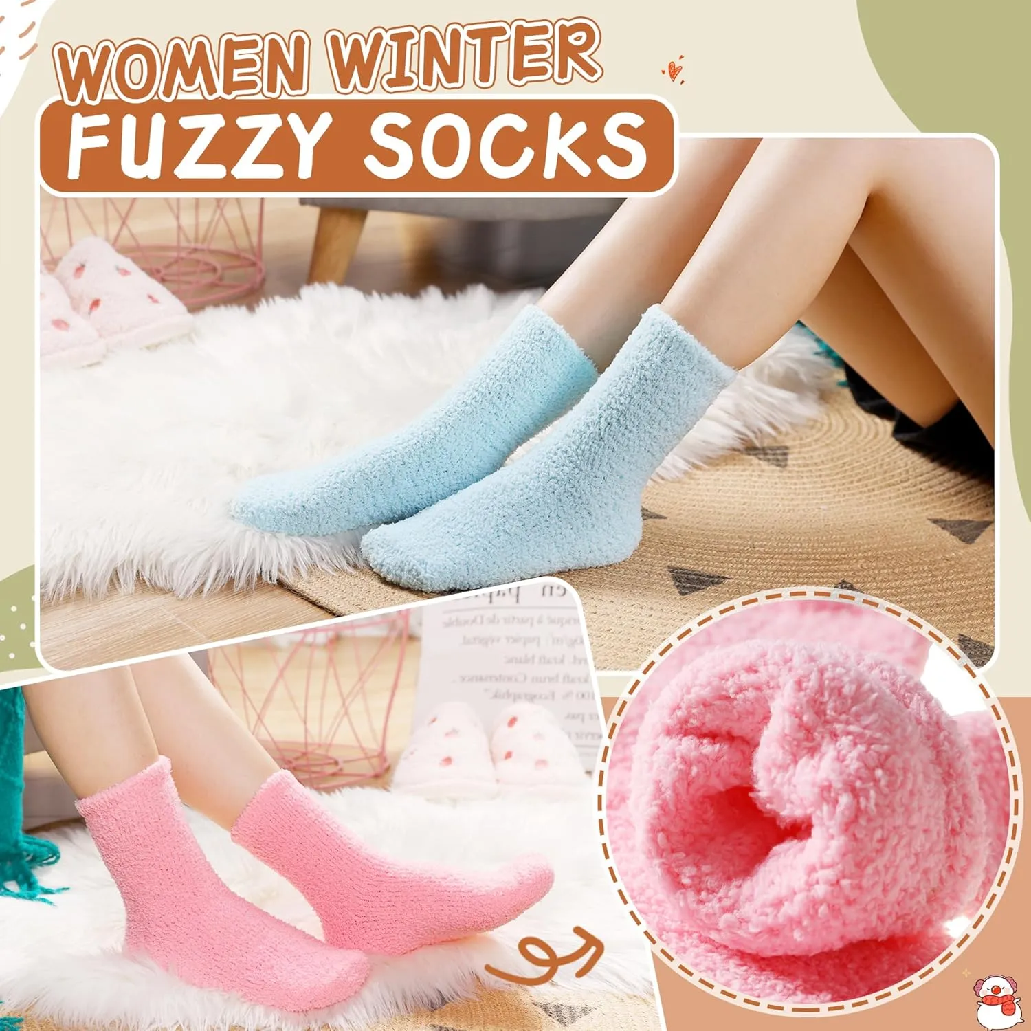 Velice Womens Fuzzy Socks Soft Cozy Fluffy Slipper Socks Winter Warm Plush Sleeping Christmas Socks 5 Pairs