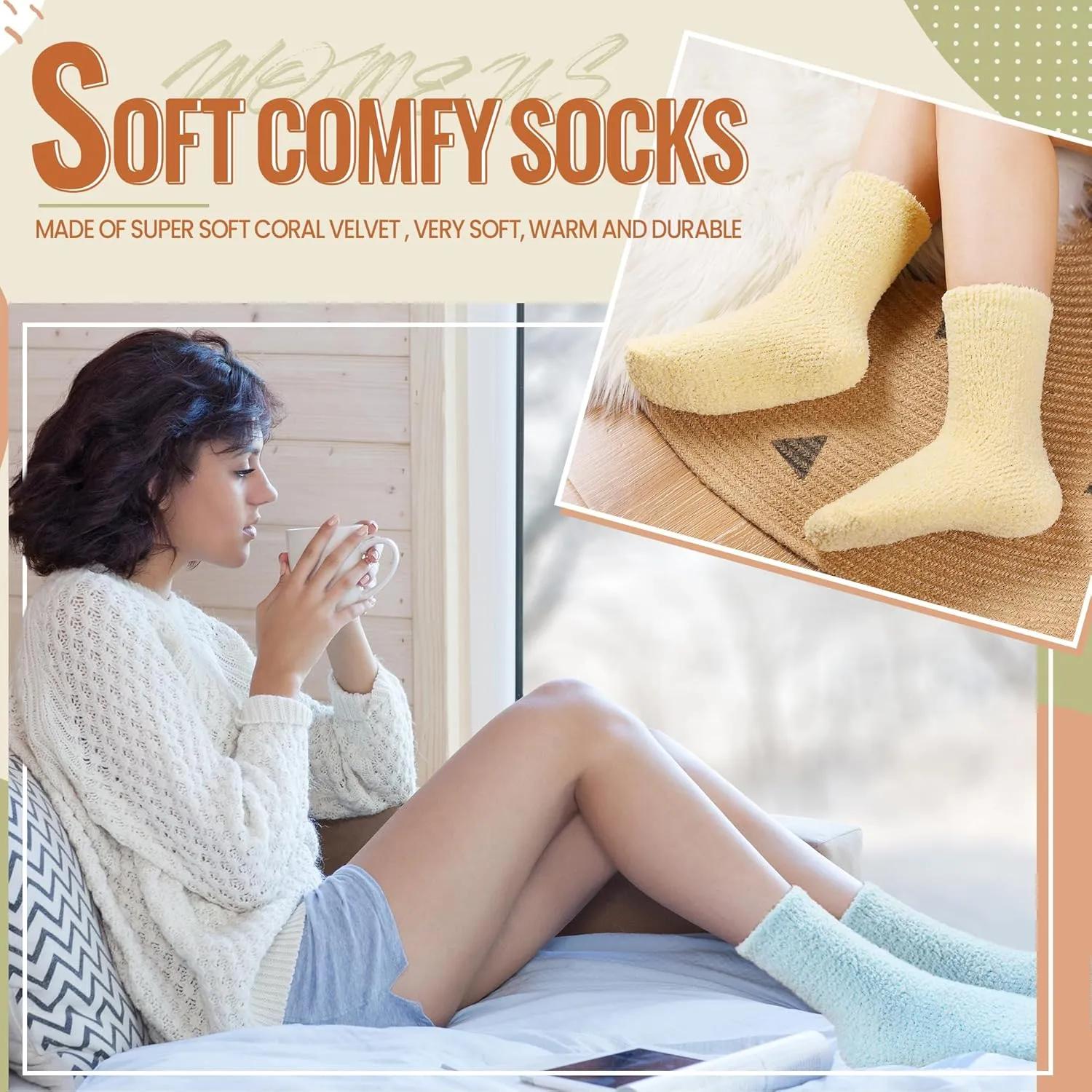 Velice Womens Fuzzy Socks Soft Cozy Fluffy Slipper Socks Winter Warm Plush Sleeping Christmas Socks 5 Pairs