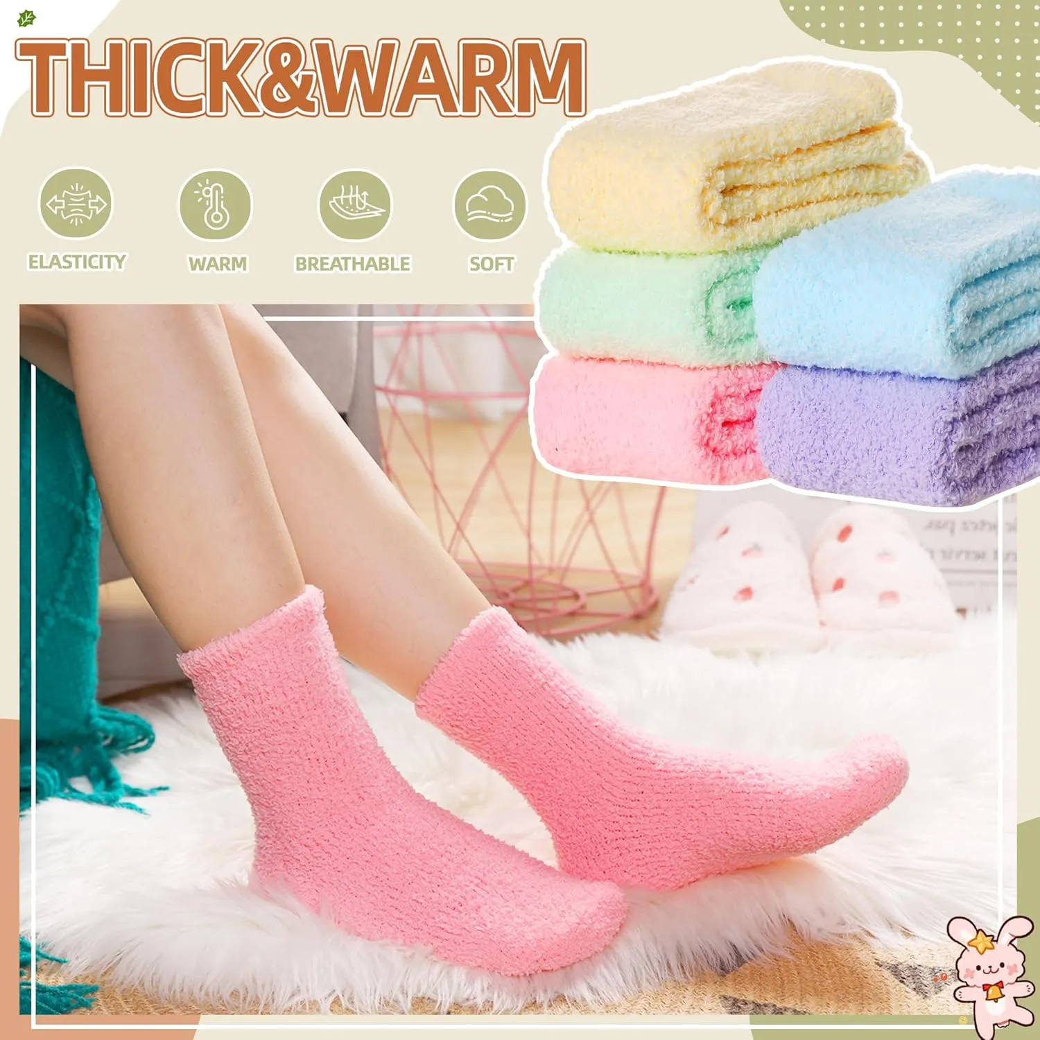 Velice Womens Fuzzy Socks Soft Cozy Fluffy Slipper Socks Winter Warm Plush Sleeping Christmas Socks 5 Pairs