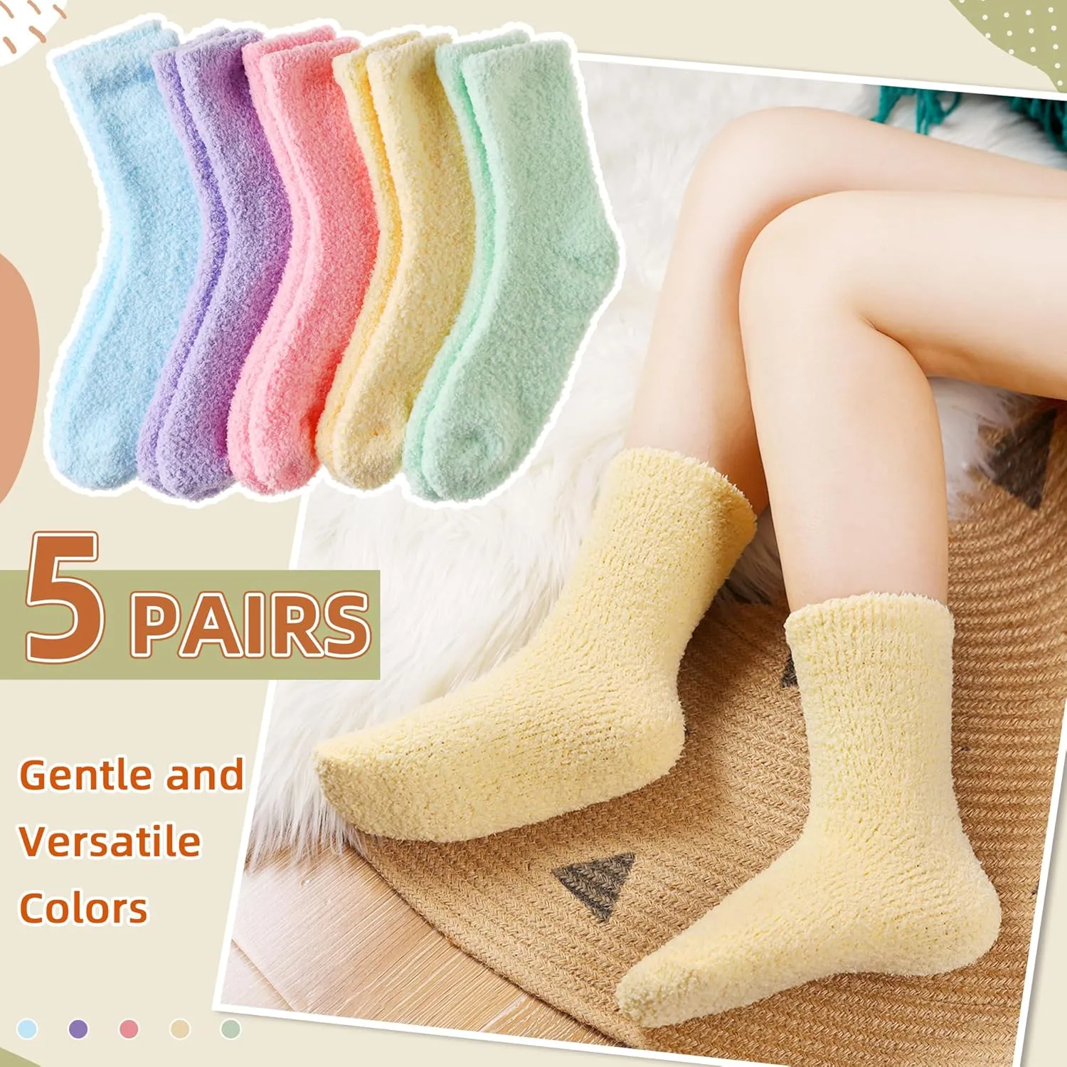 Velice Womens Fuzzy Socks Soft Cozy Fluffy Slipper Socks Winter Warm Plush Sleeping Christmas Socks 5 Pairs