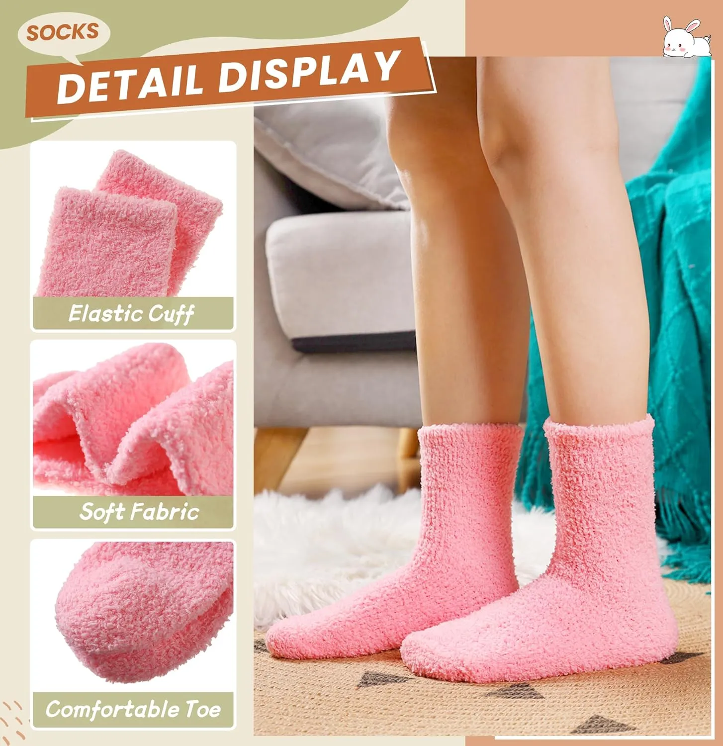 Velice Womens Fuzzy Socks Soft Cozy Fluffy Slipper Socks Winter Warm Plush Sleeping Christmas Socks 5 Pairs